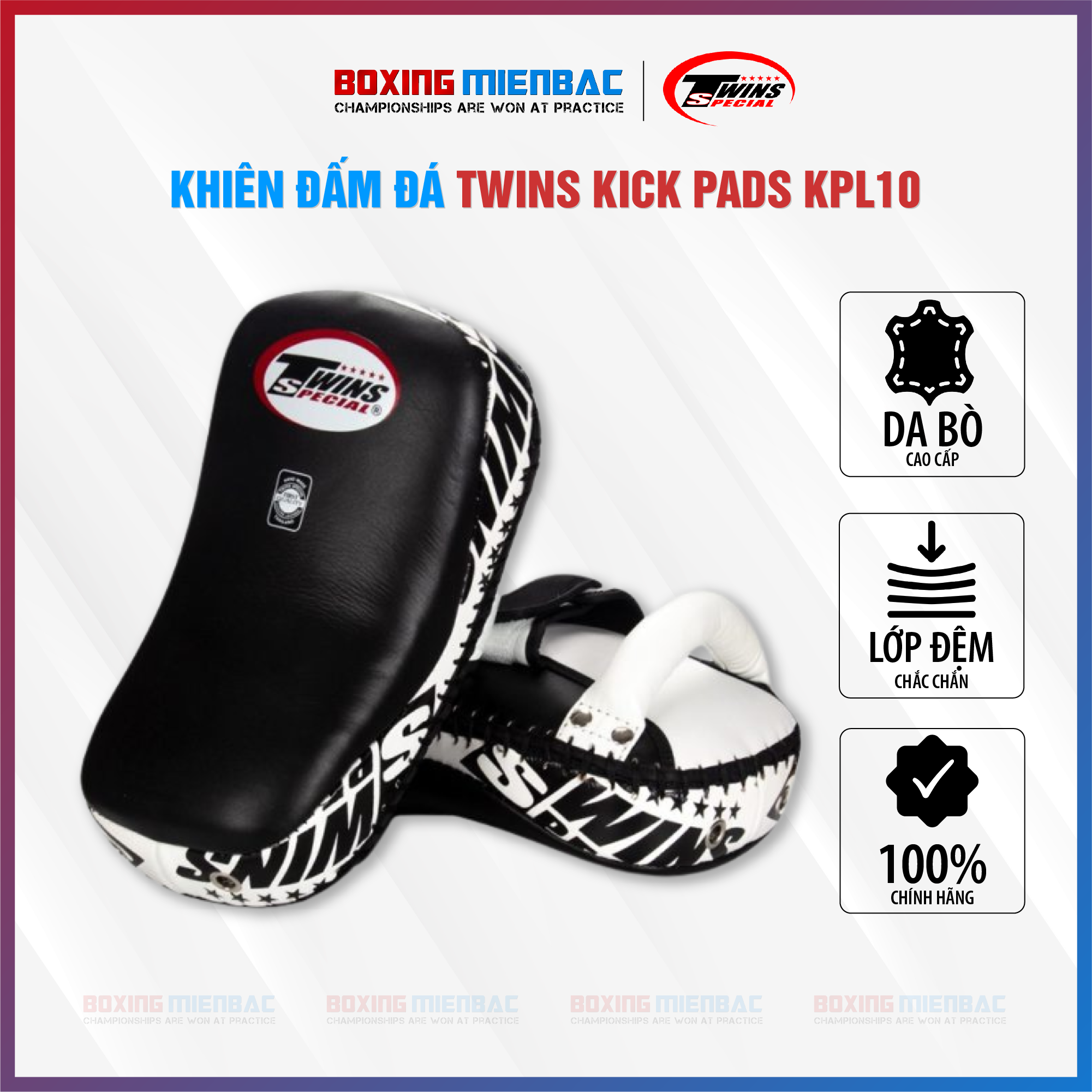 Đích Đá Twins Curved Leather Kick Pads Kpl-10/ Boxing/ KickBoxing/ MuayThai - White/ Trắng