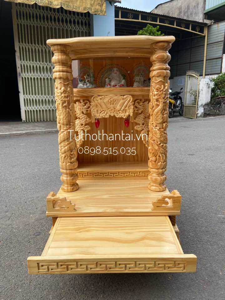 Bàn thờ thần tài gỗ Thông, có hộp đèn 48 x 81cm