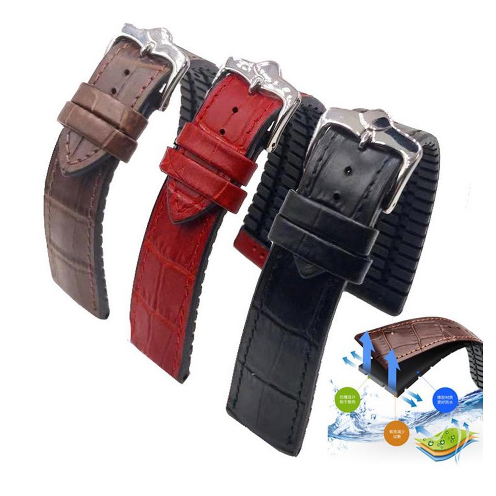 Leather Rubber Wrist Watch Strap Band Replacement Wristband 38mm Black