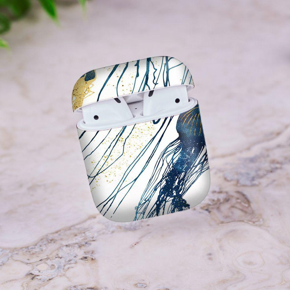 Miếng dán skin cho AirPods in hình con sứa - giả sơn mài - GSM048