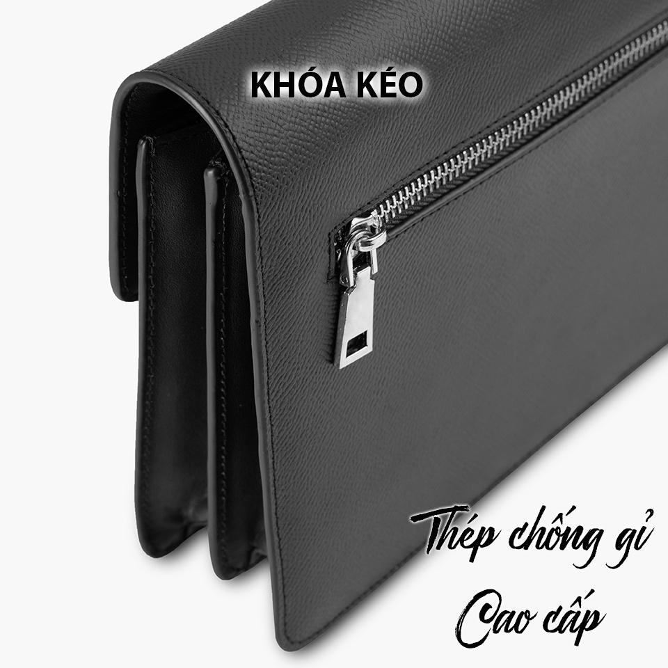 Clutch Nam Hàng Hiệu Ví Cầm Tay GENCE CK18 Da Bò Khóa Số Cao Cấp Màu Đen