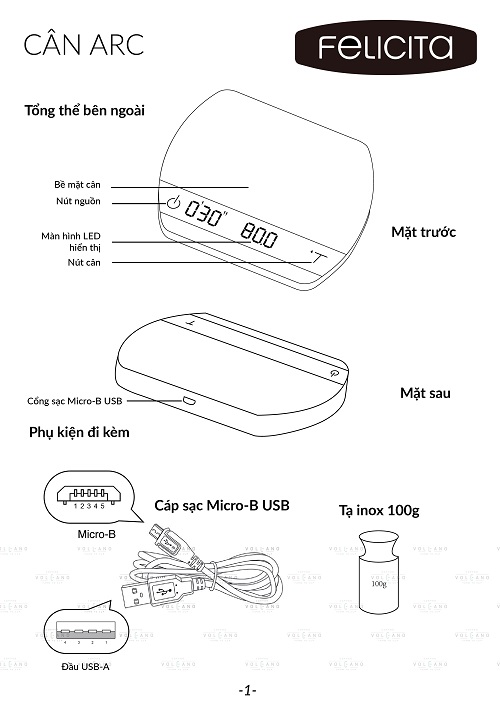 Cân điện tử Felicita Arc cho pha chế cà phê espresso đồ uống có đếm giờ pin sạc