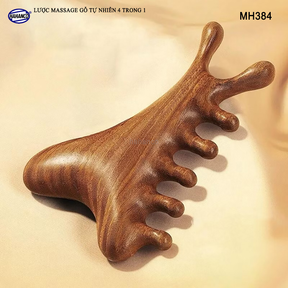 Lược Massage Dụng Cụ Làm Đẹp Chuyên Nghiệp Gỗ Tự Nhiên 4 Trong 1 - HAHANCO - MH384
