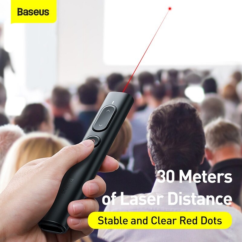 Bút Laser trình chiếu Baseus Orange Dot Wireless Presenter Standard Version cho Laptop/ Macbook (100m. 2.4Ghz USB/Type C Receiver, Wireless Remote Control, Red Laser Pointer/ Presenter) - Hàng chính hãng