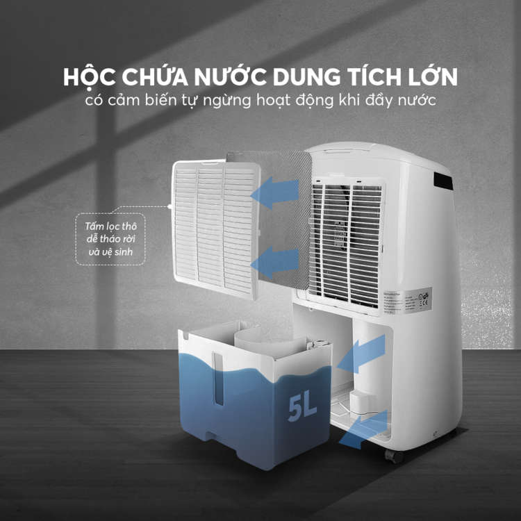 Máy hút ẩm, lọc không khí Elmich dung tích 16L/ 20L cho phòng diện tích 30-40m2, công nghệ Chuẩn Châu Âu - Hàng chính hãng