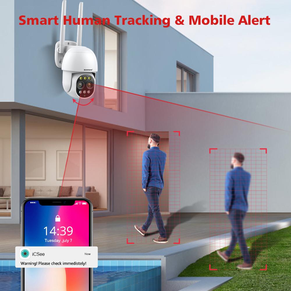 Boavision HD 8MP WiFi Camera PTZ ống kính kép 8x Digital Zoom ngoài trời 4K AI Humanoid Auto Theo dõi Zoom Audio ICSEE CAMERY