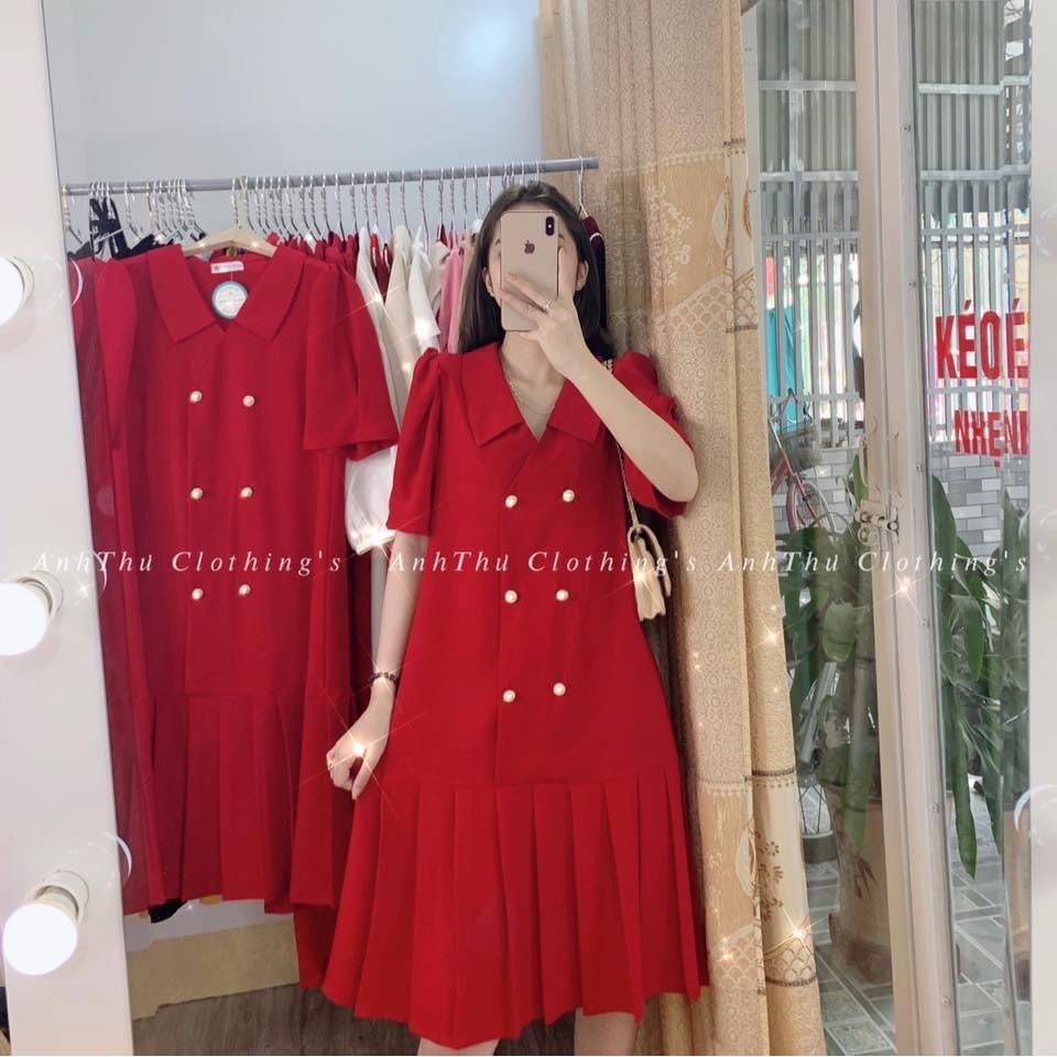 Váy bầu thời trang Aidenshop đầm bầu công sở dáng suông đẹp đuôi xếp li khuy đẹp