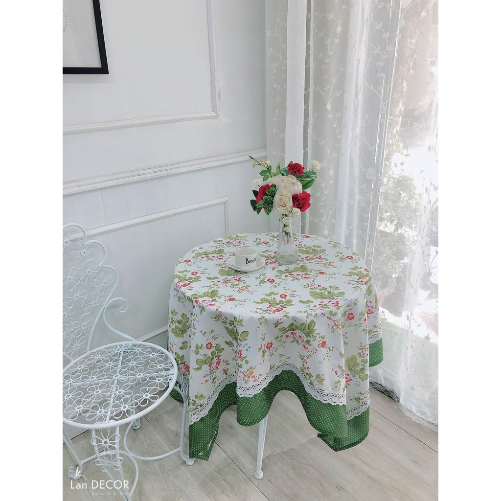 KHĂN TRẢI BÀN TRÒN LÁ HOA ĐỎ MIX-TB291 PHÙ HỢP CHO TRANG TRÍ BÀN TIỆC BÀN BẾP