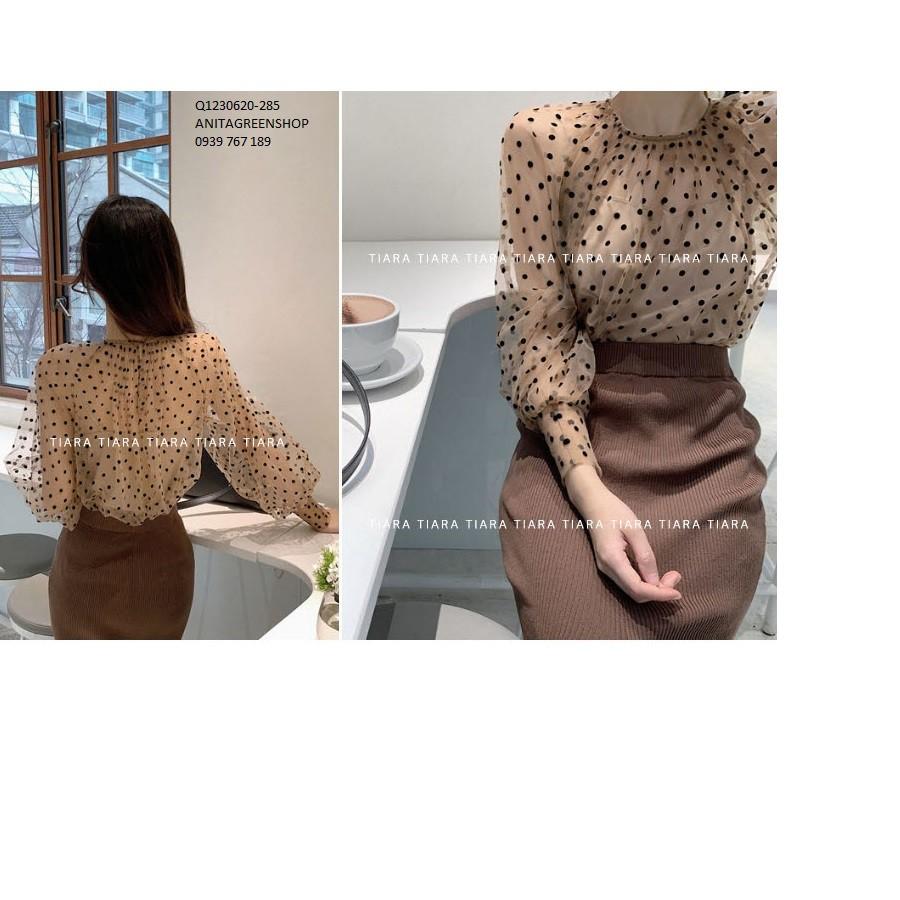 Q1230620 ÁO KIỂU CHẤM BI CÓ LÓT