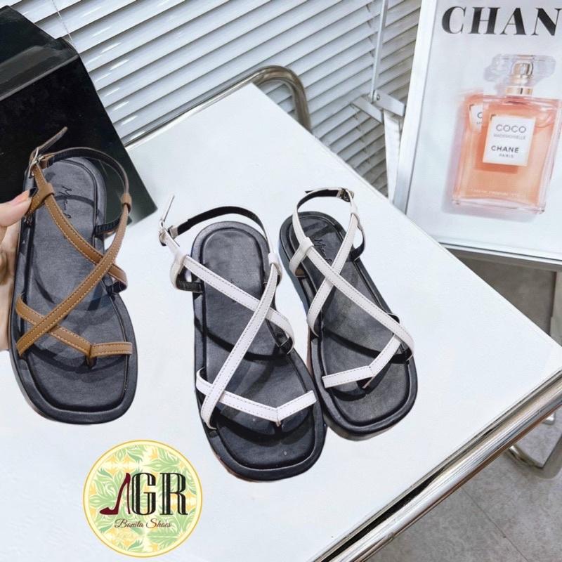 Sandal xuồng xỏ 4 dây đan da mềm cao 3 cm