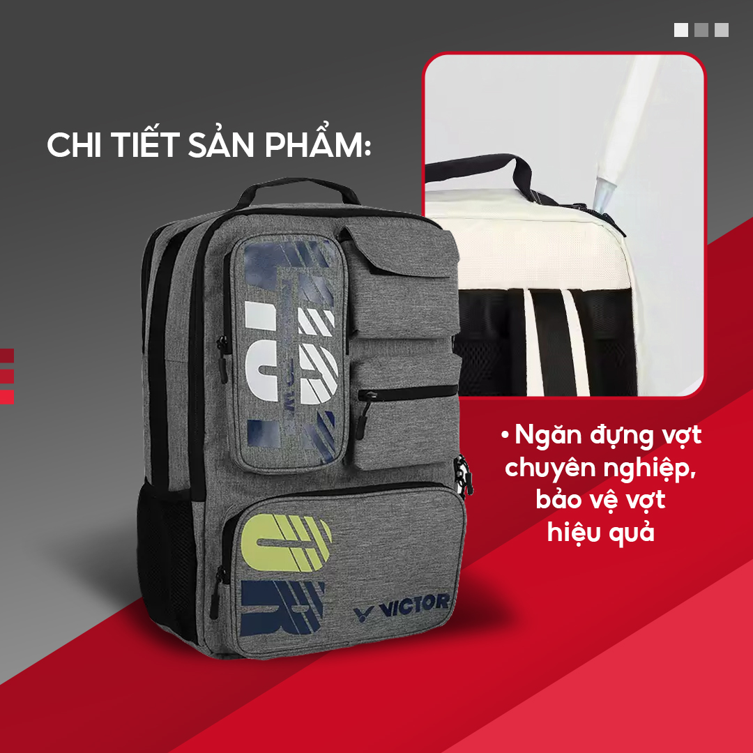 Balo Cầu Lông Victo 3032 Xám Hàng - 2 Ngăn Chính , 1 Ngăn Đựng Giày , 4 Ngăn Phụ