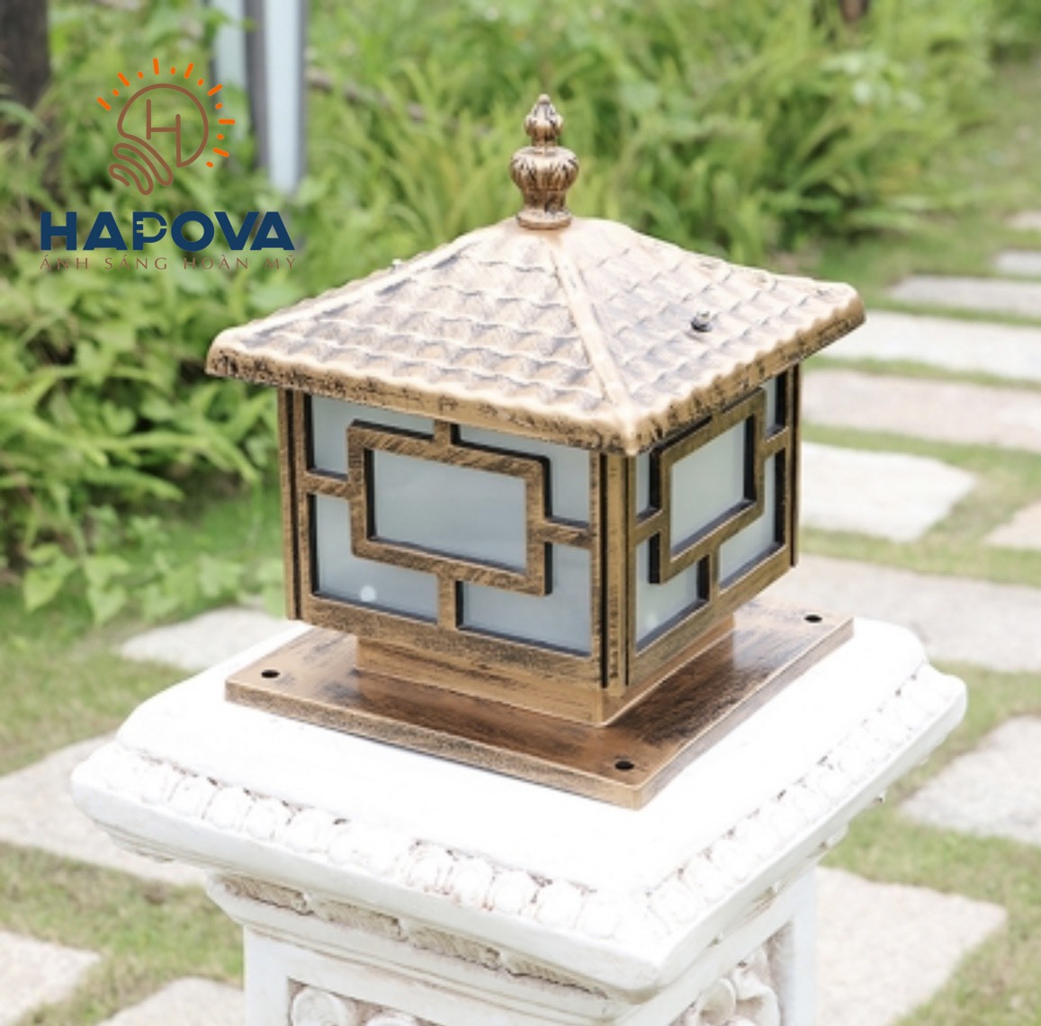 Đèn trụ cổng Nhôm cao cấp cỡ 250mm và 200mm HAPOVA OSTER 7009