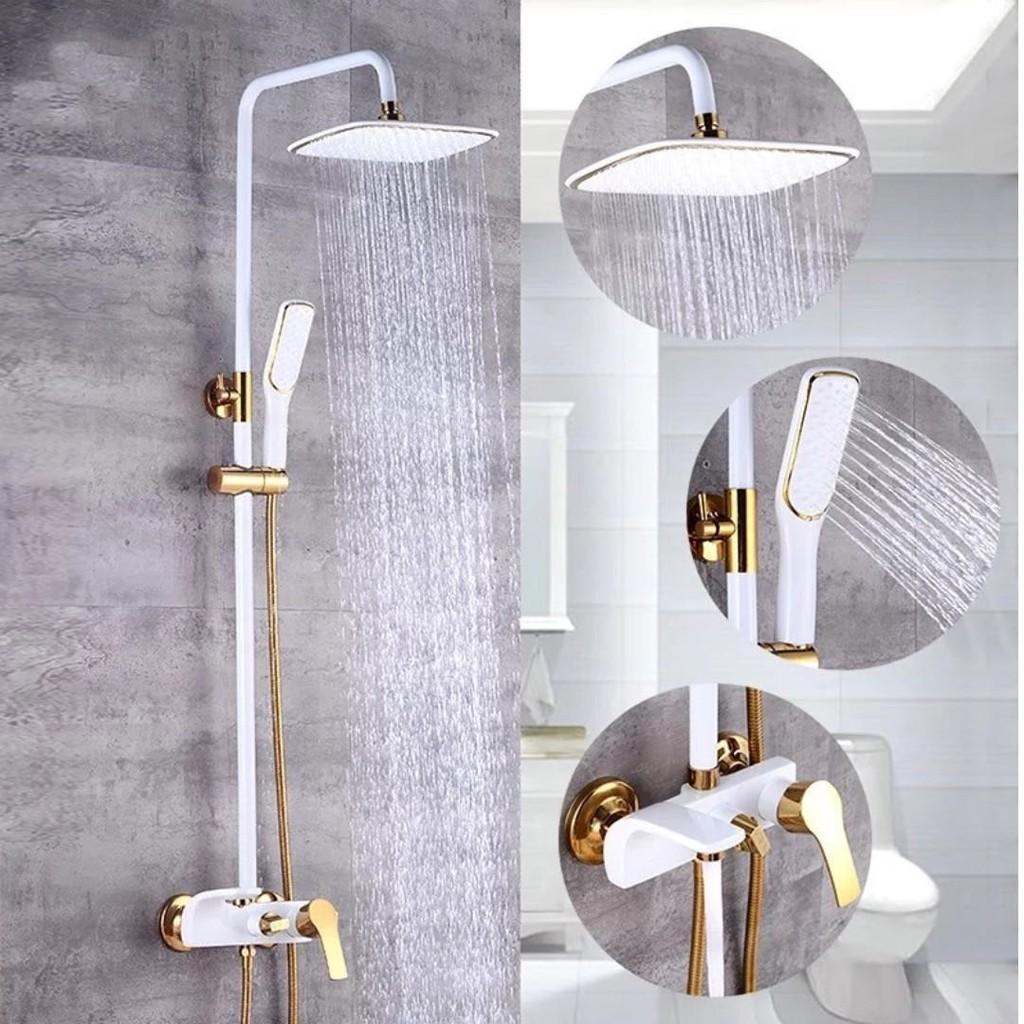 Bộ cây sen tắm nóng lạnh đồng thau sơn tĩnh điện màu đen bóng và trắng bóng đẹp long lanh