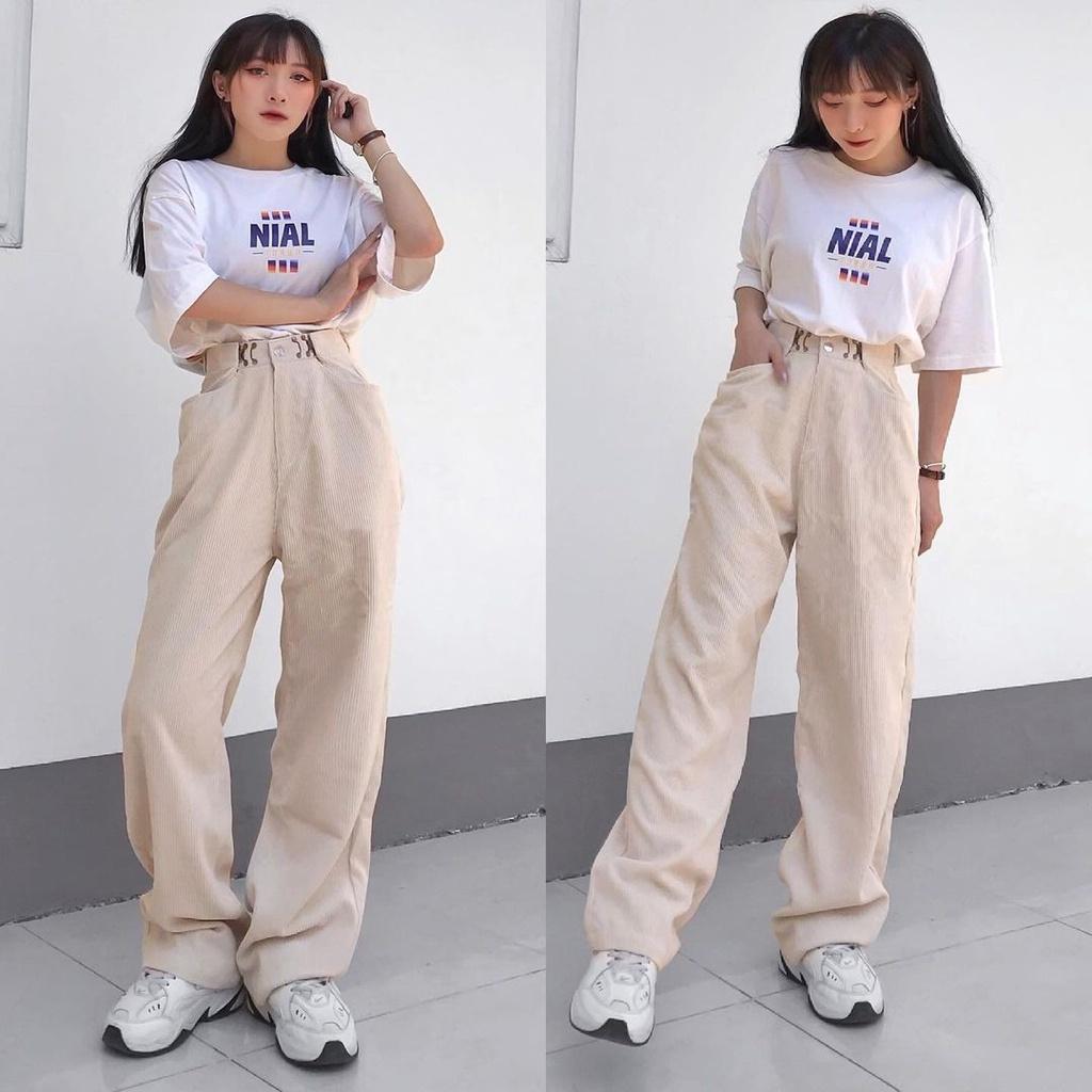 Quần Dài Nhung Gân DONI PANTS Form Suông Phối Móc Gài Eo Ulzzang