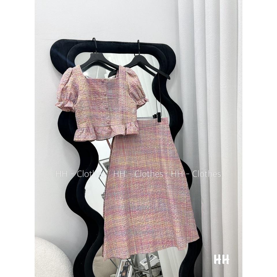 SET ĐI CHƠI, SET 2 MÓN ÁO CROPTOP CỔ VUÔNG TAY NGẮN PHỒNG PHỐI CHÂN VÁY DÀI CỰC HOT