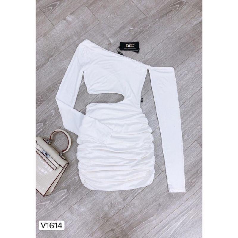 TS8-đầm ôm body khoét eo tay dài cottom su đen trắng