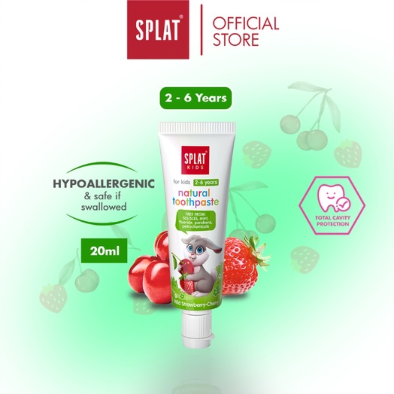 Kem Đánh Răng Cho Bé Từ 2-6 Tuổi SPLAT Kids Vị Dâu Rừng Và Cherry Bổ Sung Canxi Ngăn Mảng Bám, Sâu Răng 20ml