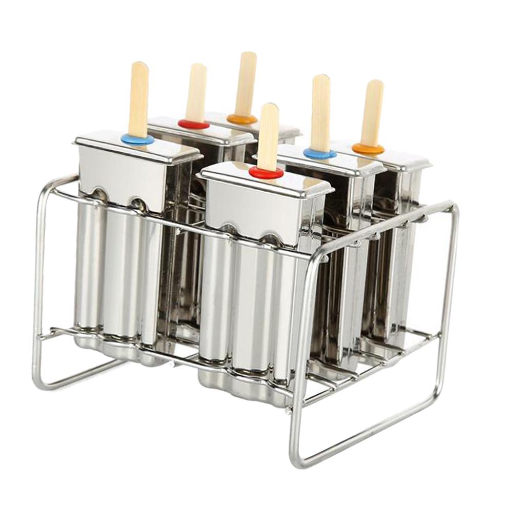 DIY 6 Cells Stainless Steel Popsicle Ice Cream Ice Pop Mold w/ Holder Rack B