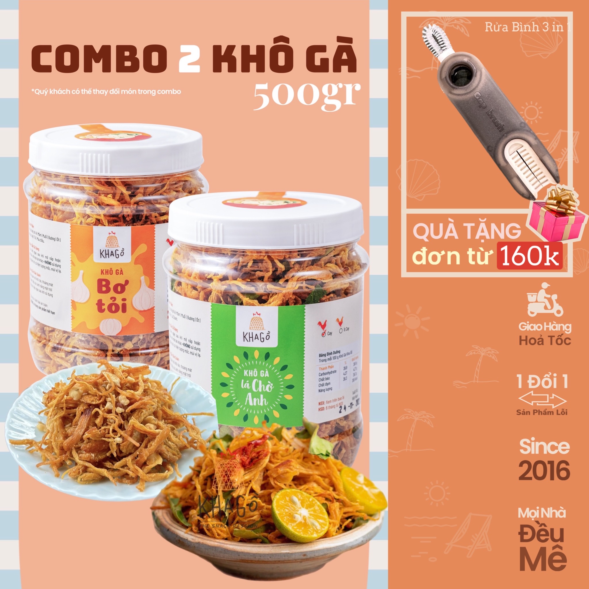 Combo 2 Khô Gà 500gr | Kha Gồ | ăn vặt văn phòng, du lịch, đặc sản Sài Gòn
