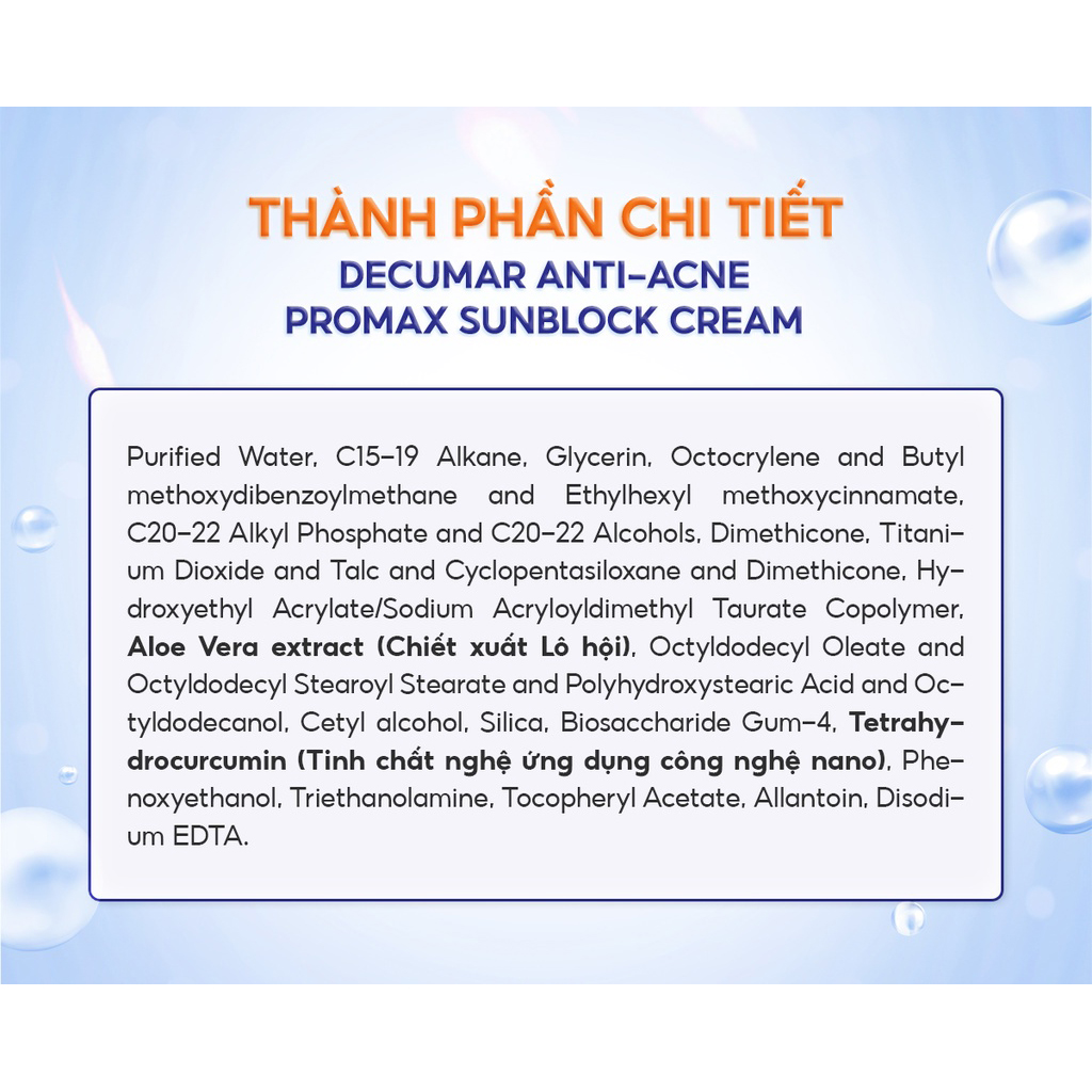 Kem chống nắng ngừa mụn, mờ thâm, ngừa sẹo, tái tạo da Decumar Anti-Acne Promax Sunblock SPF Cream SPF50+ 50g