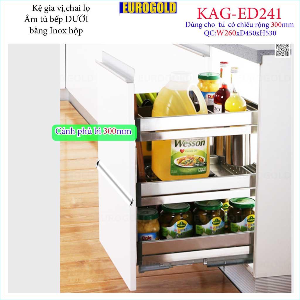 Kệ Gia vị Inox hộp 3 tầng đa năng, kệ hũ đựng chai lọ Eurogold, kệ để gia vị ray giảm chấn âm tủ bếp 30cm-35cm-40cm