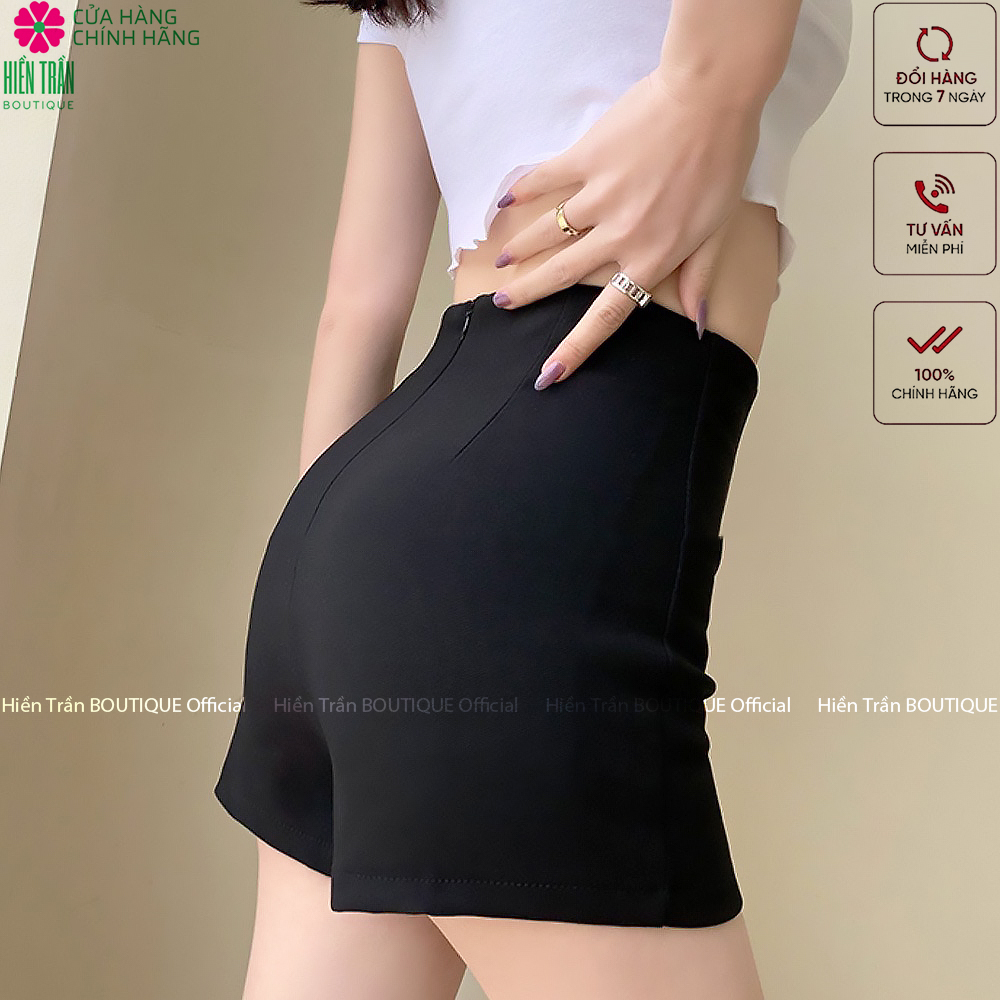 Quần short nữ Hiền Trần  BOUTIQUE cạp cao đùi ngắn chất vải Umi Hàn cao cấp co giãn khóa kéo tôn dáng đồ mặc nhà