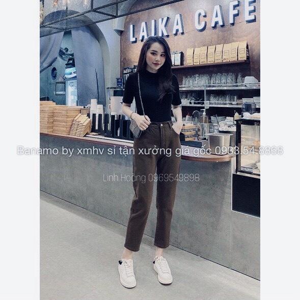 Quần jean dáng baggy co giãn hàng đẹp màu đen nâu kem thời trang 863