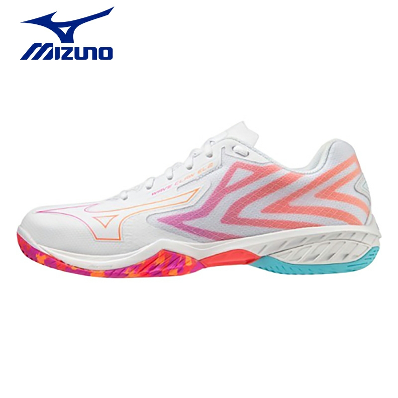 Giày cầu lông Mizuno nam nữ chính hãng Wave Claw El 2 71GA228013 màu trắng phối cam-tặng tất thể thao bendu