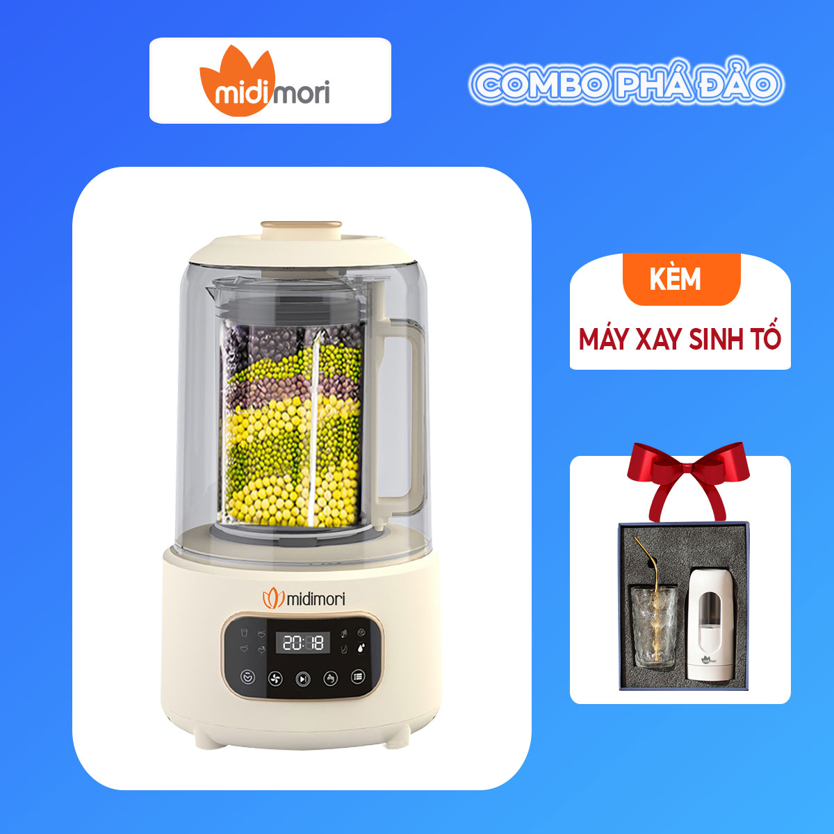 Combo Máy Làm Sữa Hạt Đa Năng Midimori MDMR-668 (1000W) Và Máy Sinh Tố Cầm Tay Midimori MDMR-212 - Hàng Chính Hãng