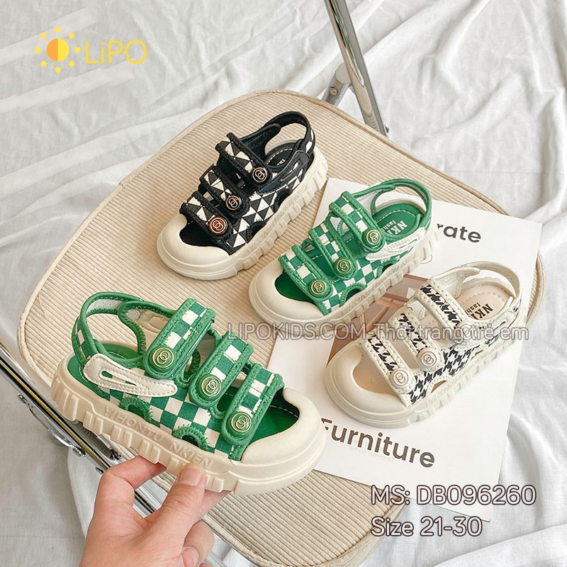 Sandal bé trai mũi cao chống trơn trượt Xăng đan bé trai kẻ ca rô size 21-30 DB096