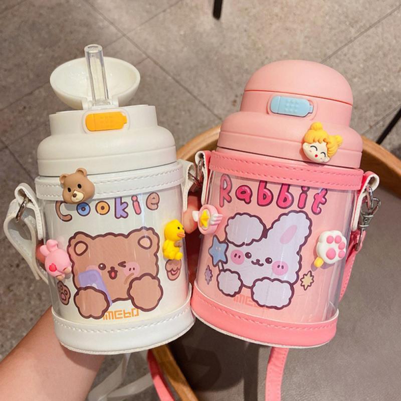 560Ml Dễ Thương Chân Không Nước Ngoài Trời 304 Thép Không Gỉ Cốc Có Ống Hút Trễ Vai Tay Sinh Viên Cốc Nước Di Động Giữ Nhiệt ly