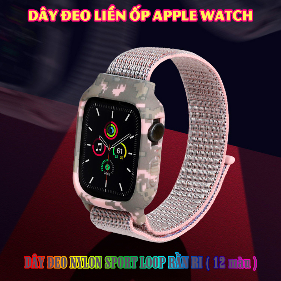 Dây Đeo liền ốp dành cho Apple Watch 7/6/5/4/3/2/1 size 38/40/41/42/44/45mm Sport Loop Nylon rằn ri - nhiều màu (tặng cường lực dẻo theo size)