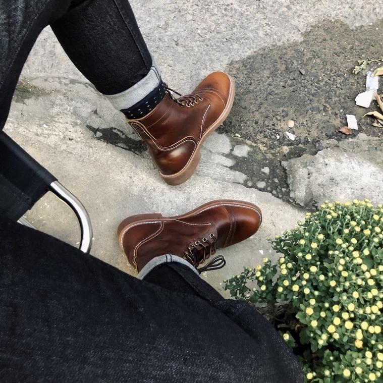 Giày boot nam cao cổ màu nâu REDWING IRON, giày da thật cổ điển TONKIN