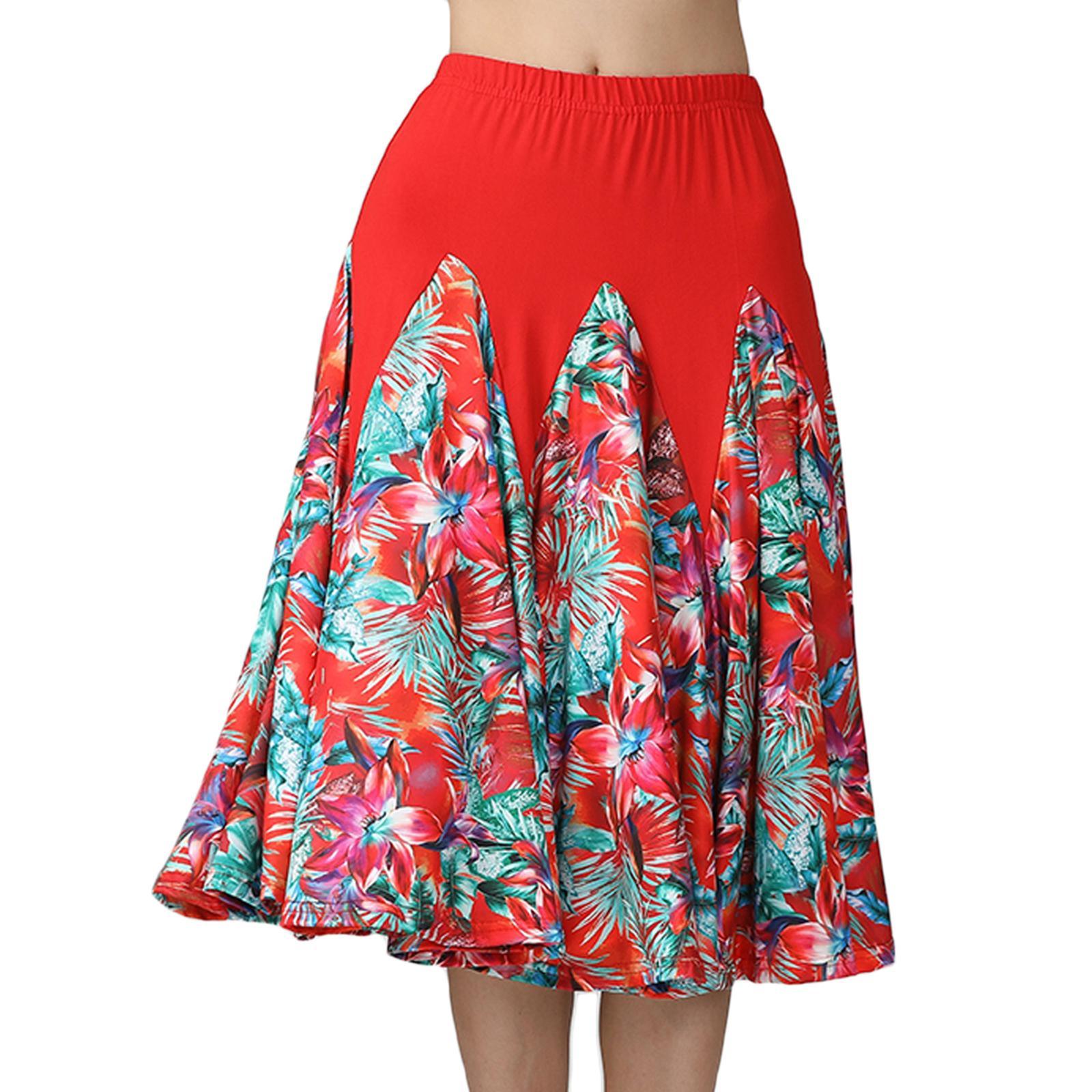 Women Latin Ballroom Dance Skirt Waltz Flamenco Skirts Red