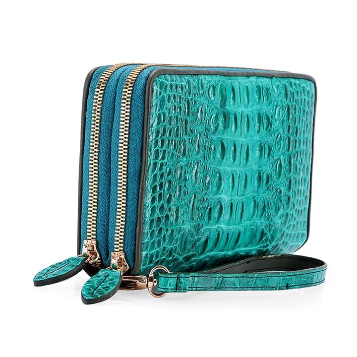 HC3724 - Ví nữ Huy Hoàng da cá sấu nhiều ngăn màu xanh lá