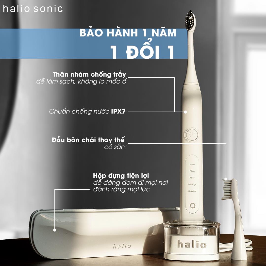 Bàn Chải Điện Halio Sonic Whitening Toothbrush Pro - Màu White Kèm Hộp Đựng