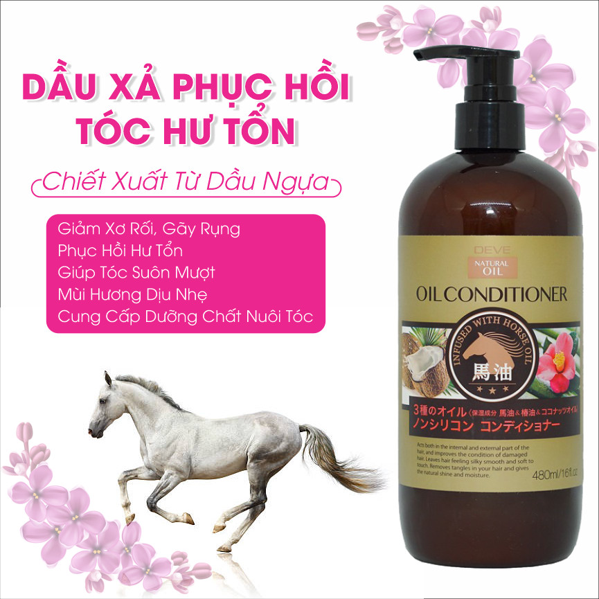 Dầu Xả Tóc Deve Natural Oil Conditioner Giúp Tóc Bồng Bềnh, Bóng Mượt Chiết Xuất Tinh Dầu Ngựa (Chai 480ml)