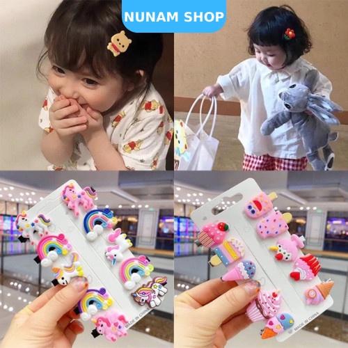 Vỉ 10 kẹp cao su mỏ vịt họa tiết siêu dễ thương cute hàn quốc cho bé Nunam shop