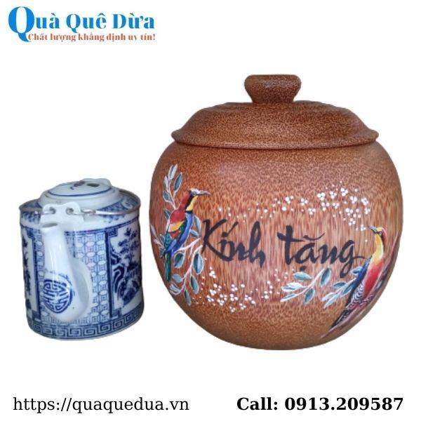 Bình Giữ Ấm Trà Gỗ Dừa Gọn Đẹp Làm Quà Tặng Và Bình Trà 700 - 950ml - Sản Phẩm Được Sản Xuất Tại Bến Tre
