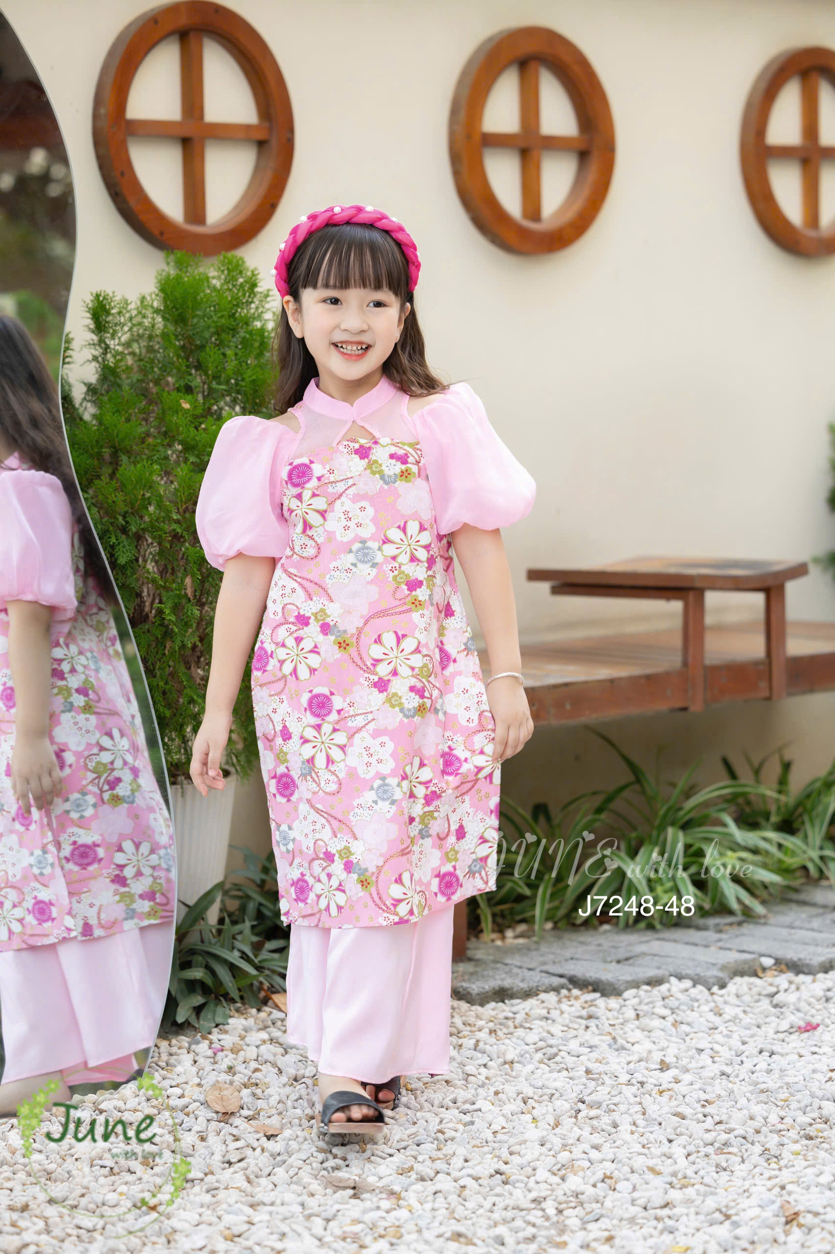 Bộ áo dài tết cho bé gái mẫu HOA xinh xắn diện tết năm mới giáng sinh noel từ 12-50kg hàng thiết kế cao cấp