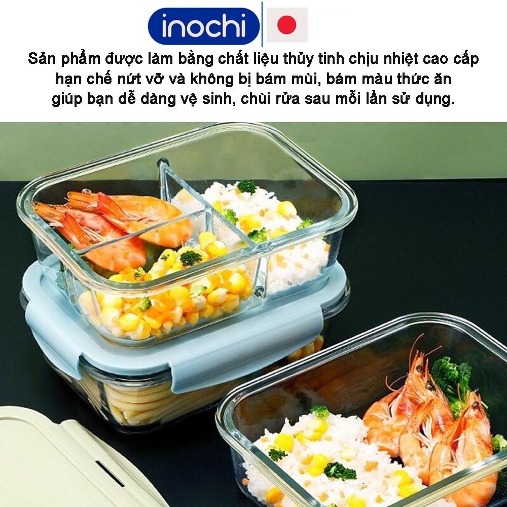 Thố thủy tinh Hộp đựng thực phẩm 2 ngăn nikko inochi hộp cơm thủy tinh chia ngăn cao cấp bảo quản đồ ăn thực phẩm