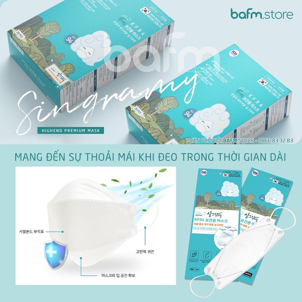 Khẩu Trang KF94 Cao Cấp Singramy - Nhập khẩu Chính hãng từ Hàn Quốc - Phân phối bới BAFM