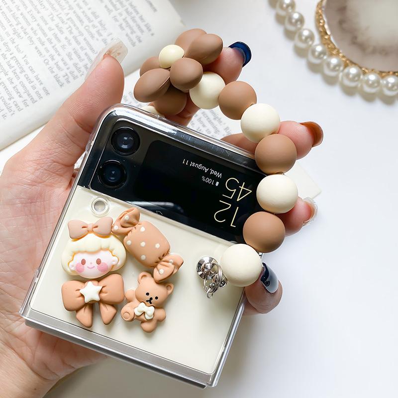 Ốp Lưng Cho Samsung Galaxy Z Flip 4 / Z Flip 3 Trong Suốt Gấu Nâu Kèm Dây Cầm Tay - BUM STORE GALAXY CASE