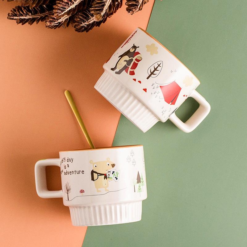 Cốc sứ uống cafe cao cấp 320ml họa tiết màu sắc nổi bật
