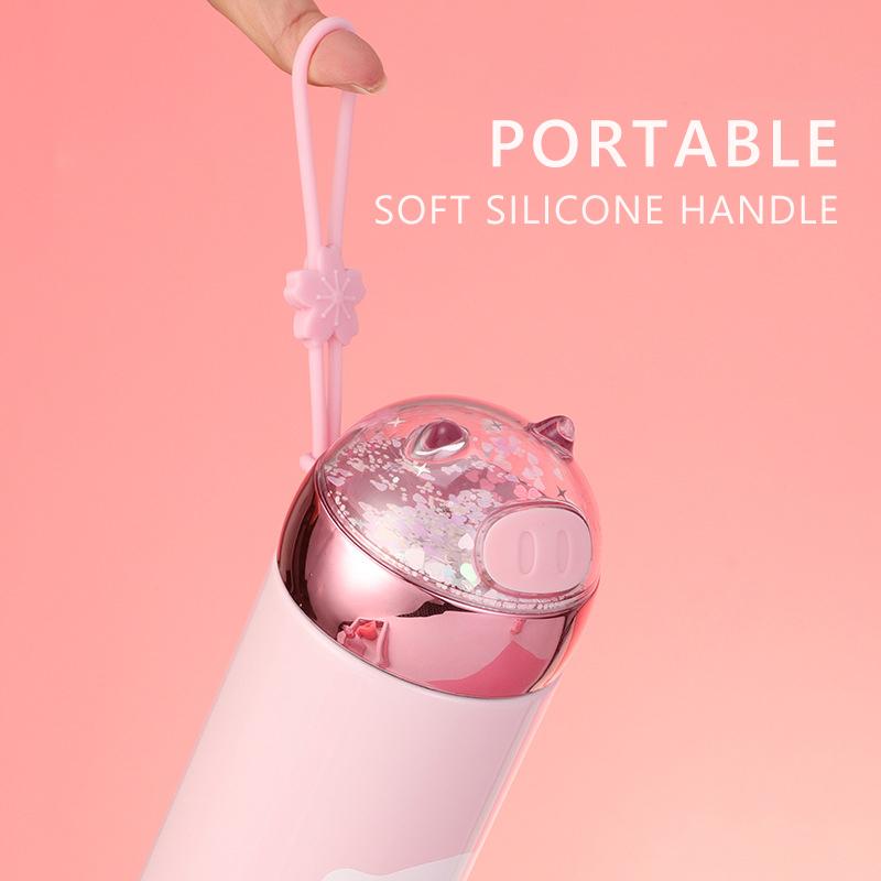 Dễ Thương Kim Sa Lấp Lánh Bé Gái Cách Nhiệt Cup Di Động Nhỏ Mini Hồng Trẻ Em Bình Giữ Nhiệt Thép Không Gỉ 304 Tumbler Treo Tường Đôi Hút Chân Không