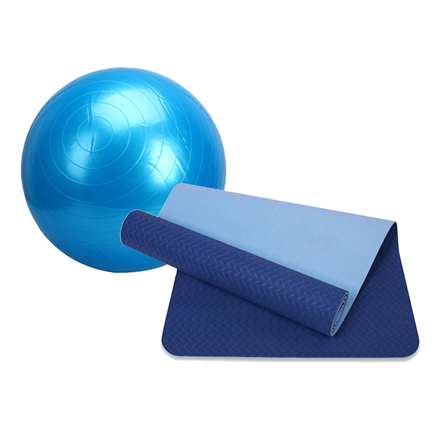 Combo Thảm tập yoga TPE 2 lớp 6mm + Bóng tập yoga da trơn