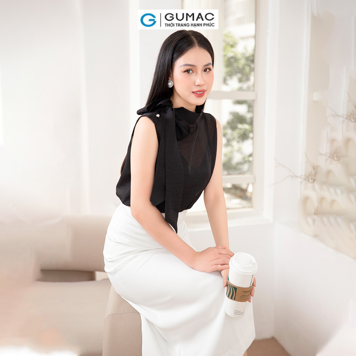 Áo kiểu thắt nơ  thời trang GUMAC AD10025