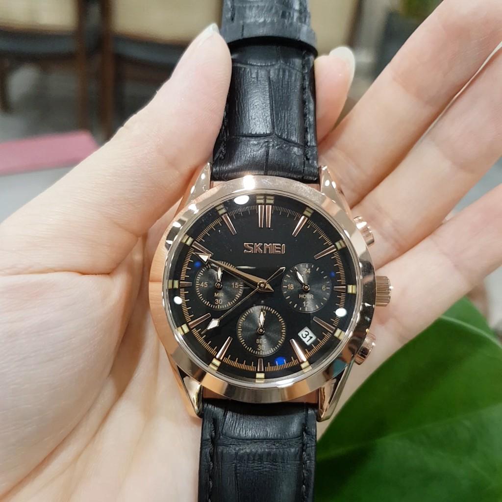 Đồng hồ nam Skmei dây da chạy full 6 kim chính hãng chống nước Tony Watch 68