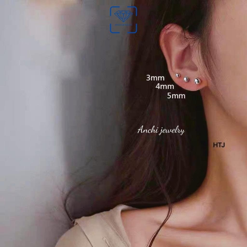 Bông tai bạc khuyên nụ đinh hip-hop nam nữ đơn giản cá tính, Anchi jewelry