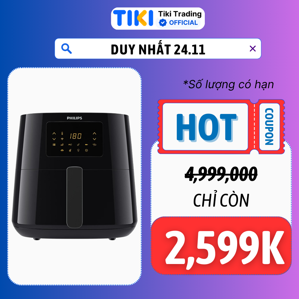 Nồi Chiên Không Dầu Philips HD9280 /90 Essential size XL Digital Connected  - Hàng Chính Hãng